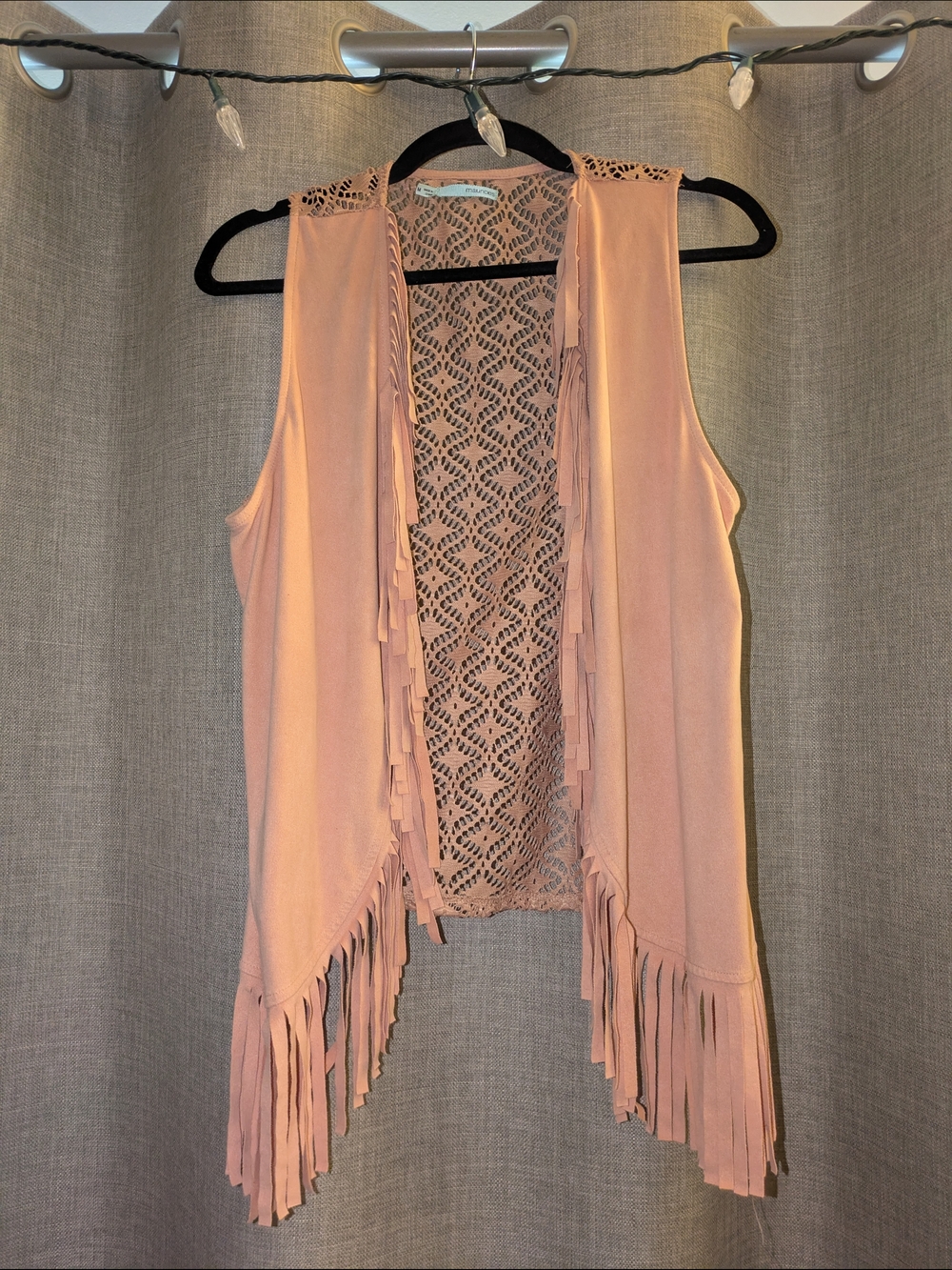 Maurices Sleeveless Fringe Crochet Back Vest - Blush Pink